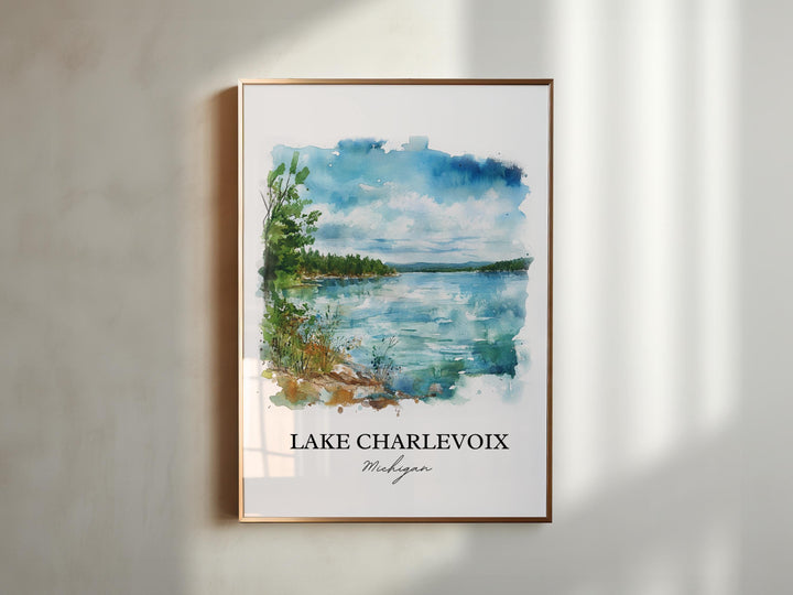Lake Charlevoix Wall Art, Charlevoix Print, Michigan Watercolor Art, Lake Charlevoix Gift, Travel Print, Travel Poster, Housewarming Gift