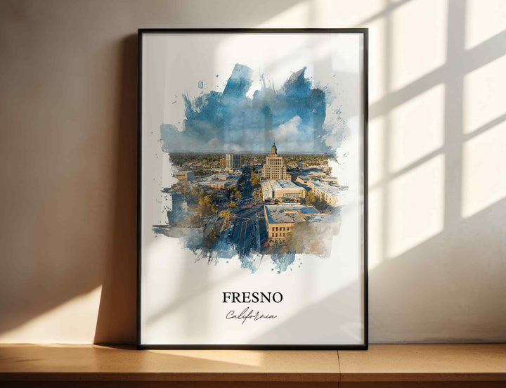 Fresno, California Wall Art, Fresno Print, Fresno Watercolor Art, Fresno California Gift, Travel Print, Travel Poster, Housewarming Gift
