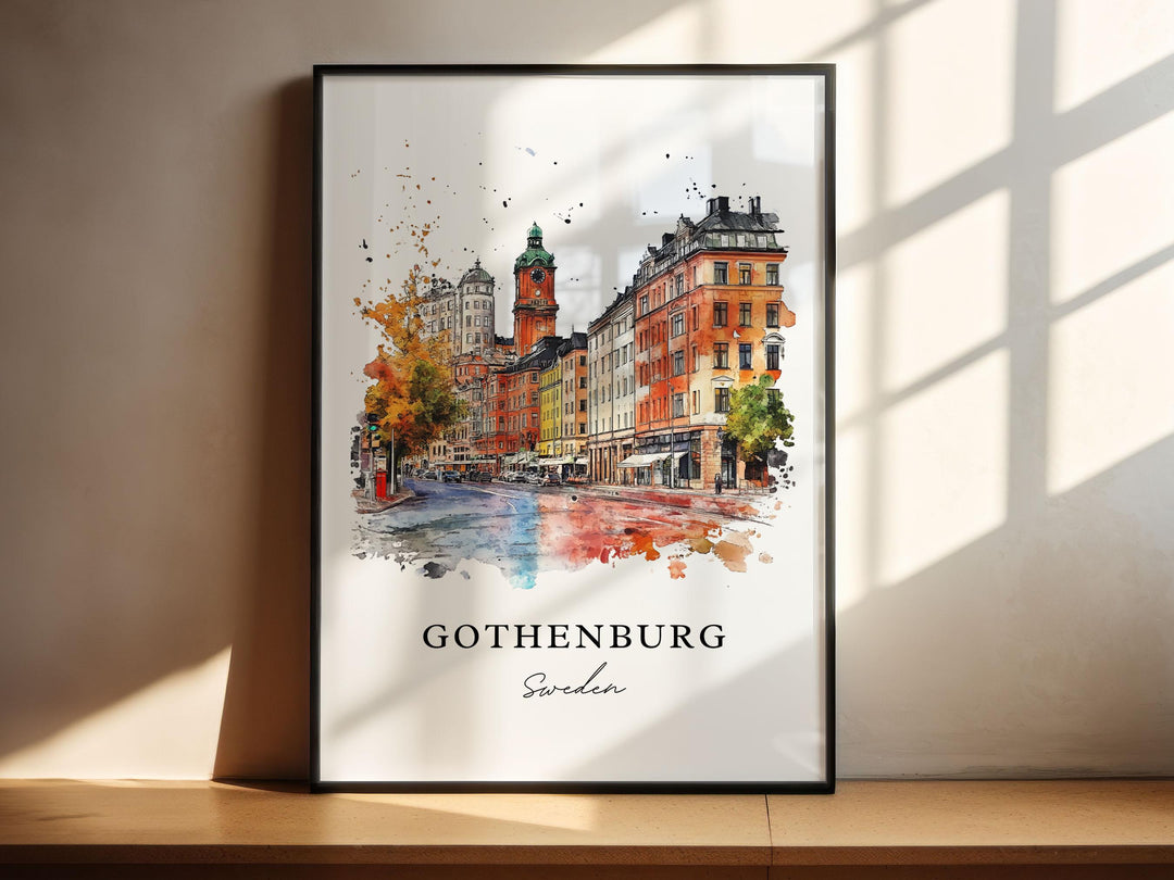 Gothenburg Wall Art, Gothenburg Print, Gothenburg Watercolor Art, Gothenburg Sweden Gift,