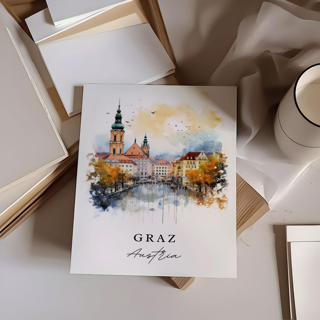 Graz Austria wall art - Austria, Graz poster, Graz Wedding gift, Styria Province Artwork, Custom Text, Personalized Gift