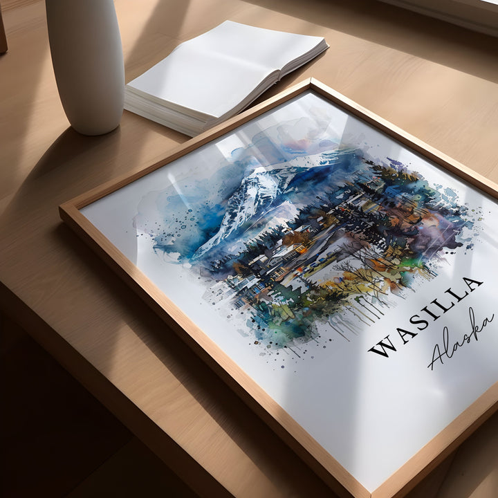 Wasilla Alaska Wall Art, Wasilla AK Print, Wasilla AK Watercolor, Cook Inlet Alaska Gift,