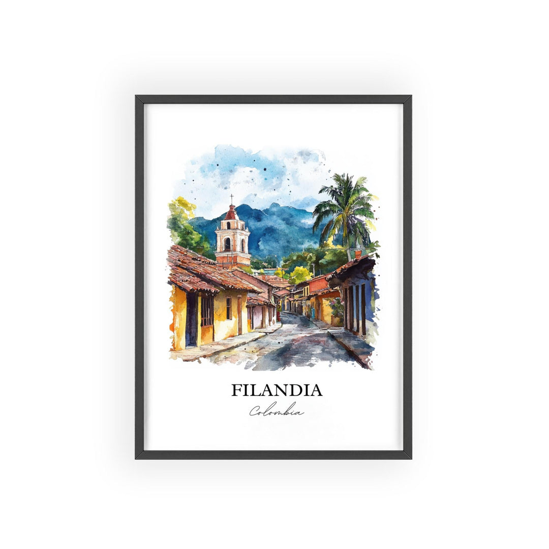 Filandia Wall Art, Quindío Print, Colombia Watercolor Art, Filandia Colombia Gift, Travel Print, Travel Poster, Housewarming Gift