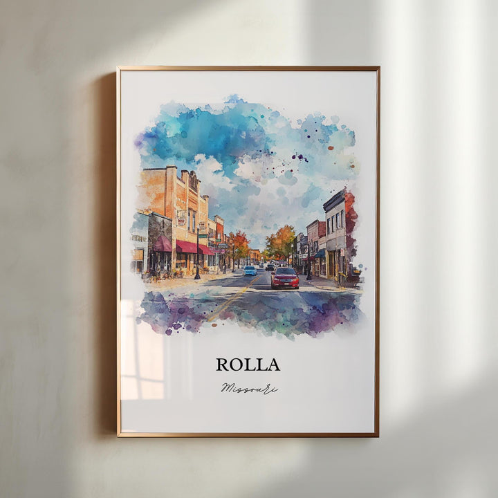 Rolla MO Wall Art, Rolla Missouri Print, Missouri Watercolor Art, Phelps County Gift, Travel Print, Travel Poster, Housewarming Gift