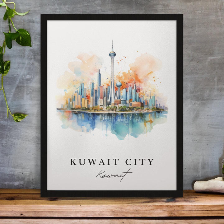 Kuwait City traditional travel art - Middle East, Kuwait poster, Wedding gift, Birthday present, Custom Text, Personalized Gift