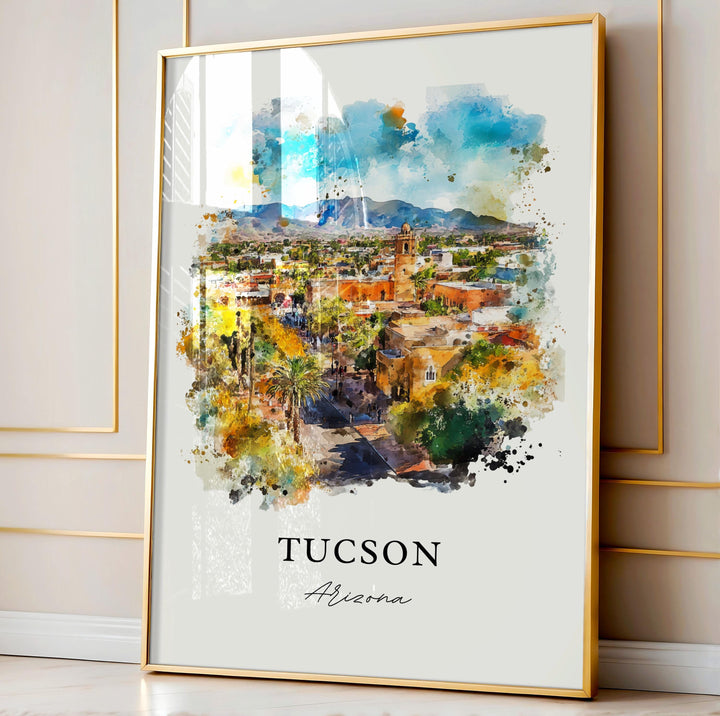 Tucson AZ Wall Art, Tucson Print, Tucson Watercolor Art, Pima County Gift, Travel Print, Travel Poster, Housewarming Gift