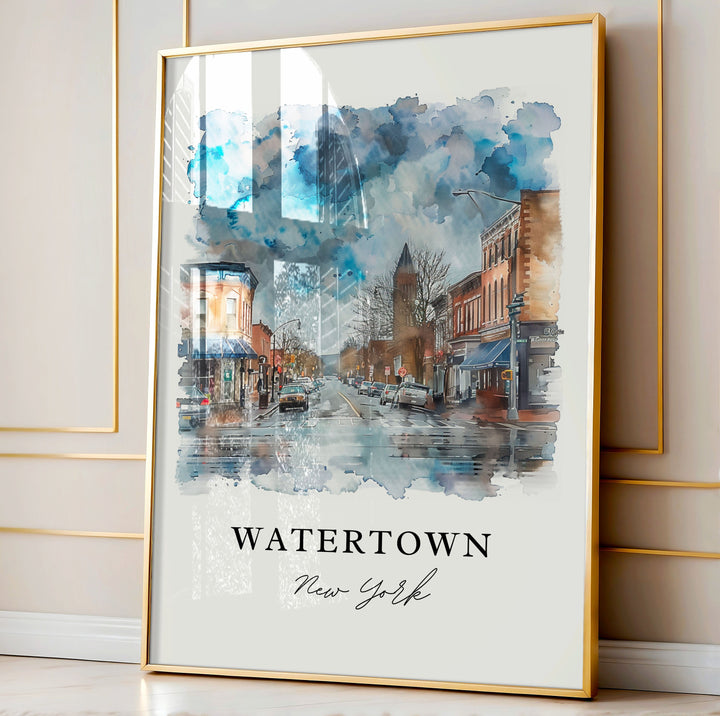 Watertown NY Wall Art, Watertown Print, Watertown Watercolor, Watertown NY Gift,