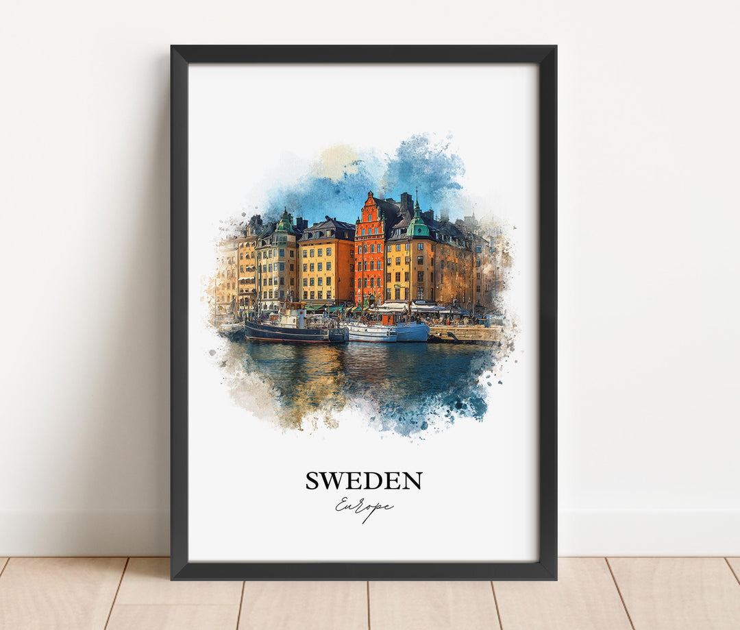 Sweden Wall Art, Sweden Print, Sweden Watercolor Art, Sweden Country Gift, Travel Print, Travel Poster, Housewarming Gift
