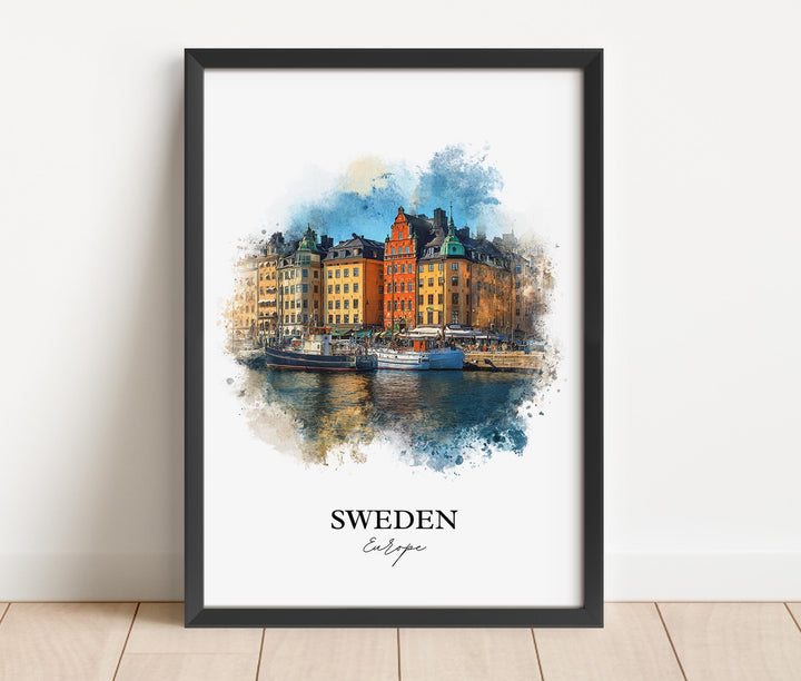 Sweden Wall Art, Sweden Print, Sweden Watercolor Art, Sweden Country Gift, Travel Print, Travel Poster, Housewarming Gift