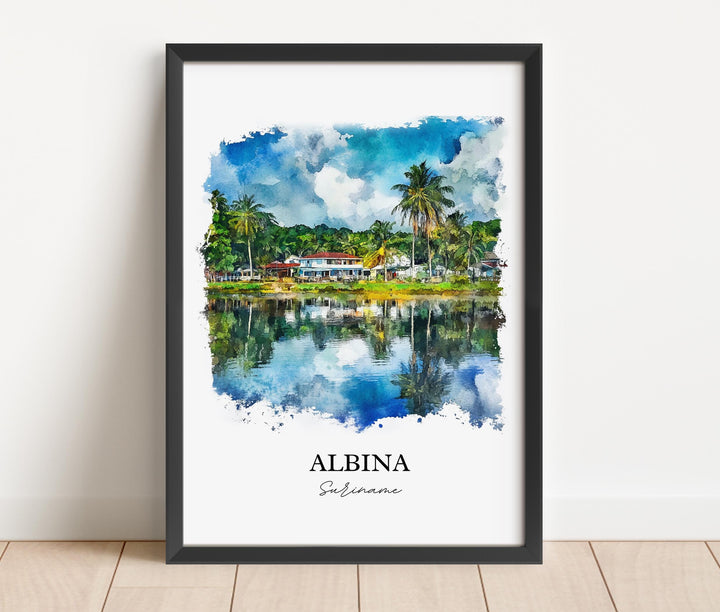 Albina Suriname Wall Art, Marowijne Print, Suriname Watercolor Art, Albina Suriname Gift, Travel Print, Travel Poster, Housewarming Gift