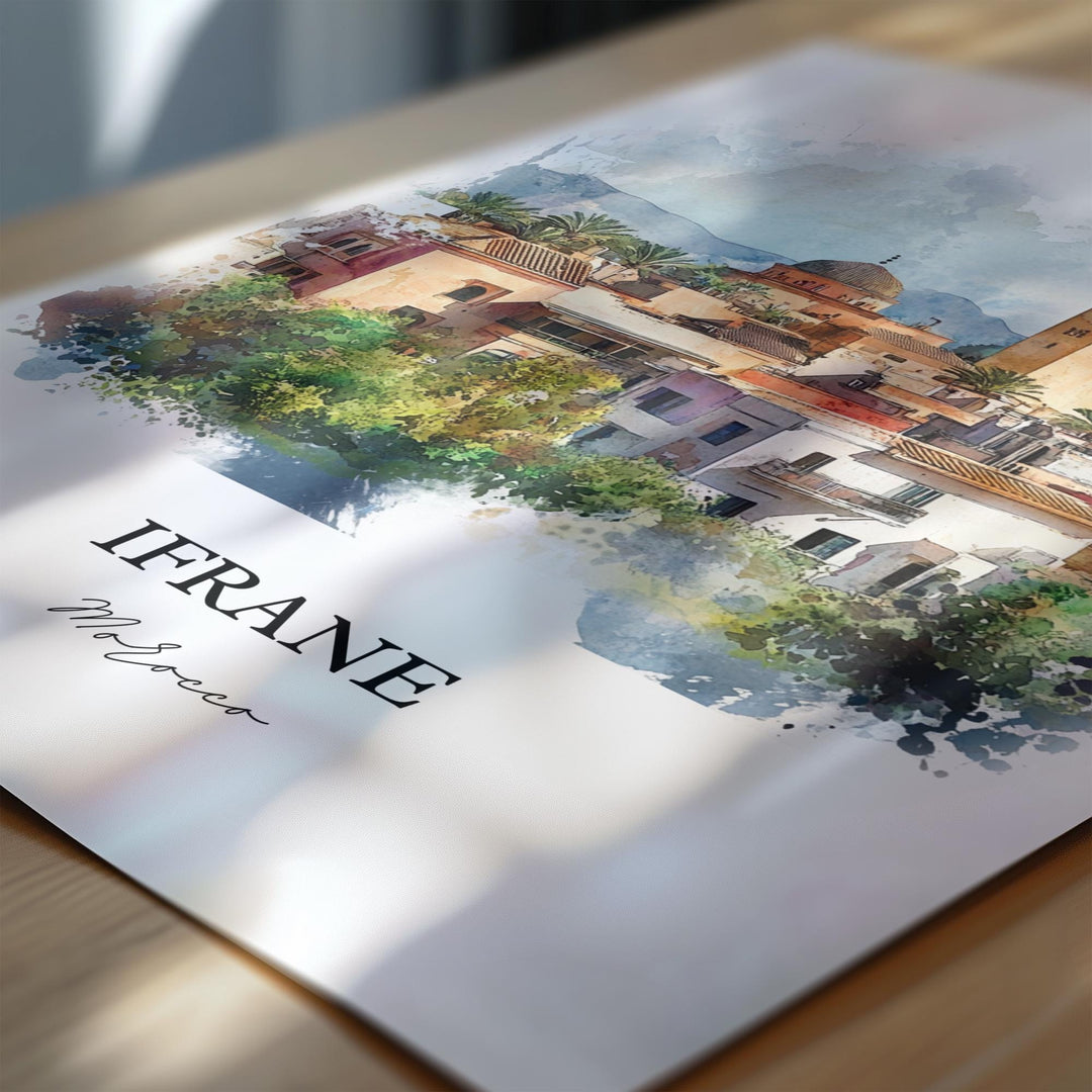 Ifrane, Morocco – Watercolor Art Print of Middle Atlas Mountains
