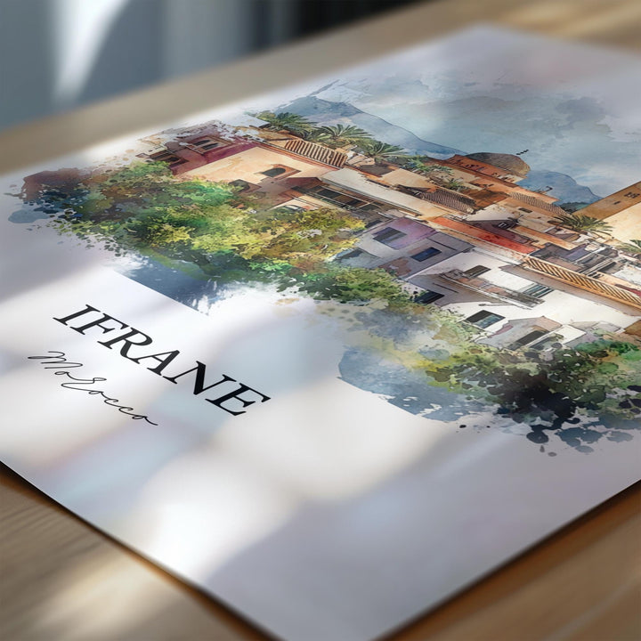 Ifrane, Morocco – Watercolor Art Print of Middle Atlas Mountains