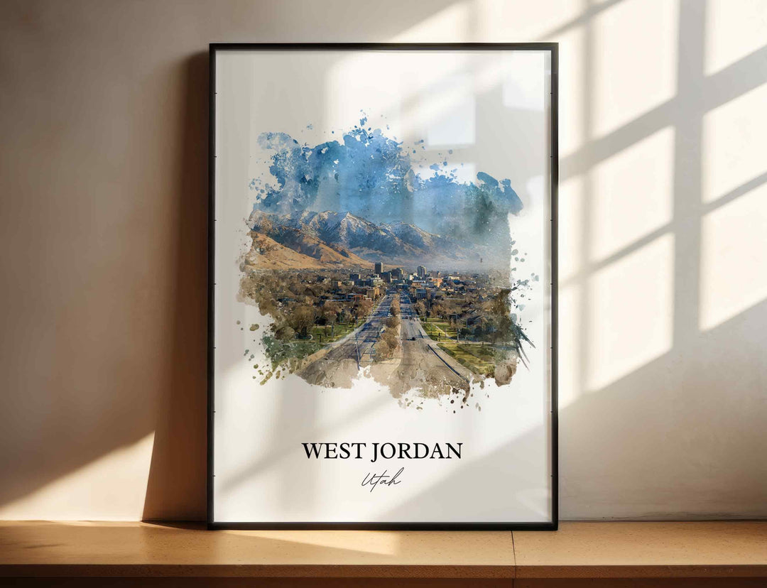 West Jordan Wall Art, Utah Print, West Jordan UT Watercolor Art, Salt Lake City Gift, Travel Print, Travel Poster, Housewarming Gift