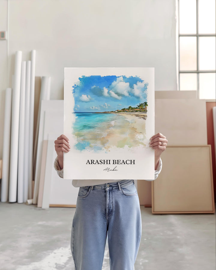 Arashi Beach Wall Art, Noord Aruba Print, Aruba Watercolor Art, Arashi Beach Gift, Travel Print, Travel Poster, Housewarming Gift