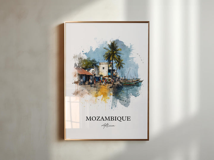 Mozambique Wall Art, Mozambique Print, Mozambique Watercolor Art, Mozambique Gift, Travel Print, Travel Poster, Housewarming Gift