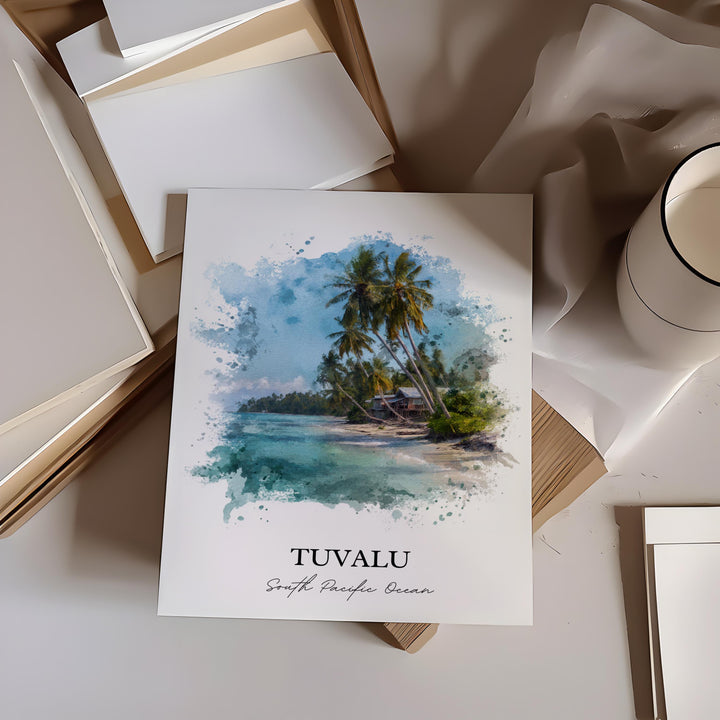 Tuvalu Wall Art, Tuvalu Print, Tuvalu Watercolor Art, Tuvalu Island Gift, Travel Print, Travel Poster, Housewarming Gift