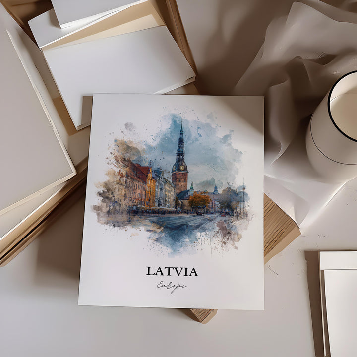 Latvia Wall Art, Latvia Print, Latvia Watercolor Art, Latvia Country Gift, Travel Print, Travel Poster, Housewarming Gift