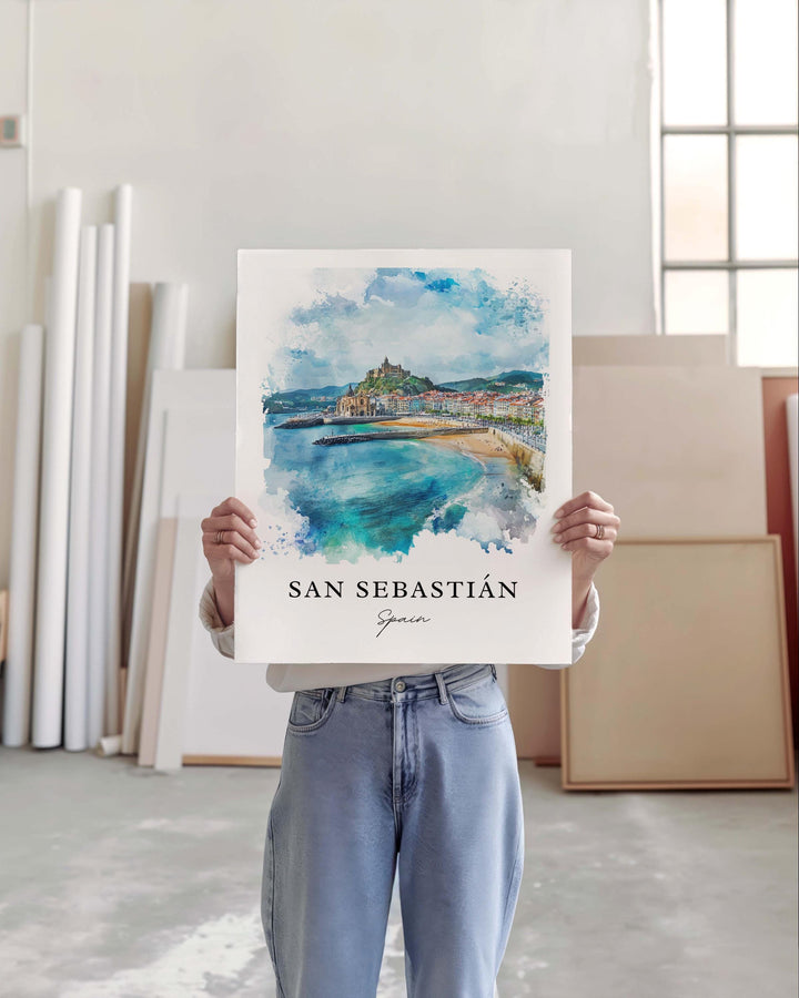 San Sebastián Spain Wall Art, Basque County Print, Spain Watercolor Art, San Sebastián Gift, Travel Print, Travel Poster, Housewarming Gift