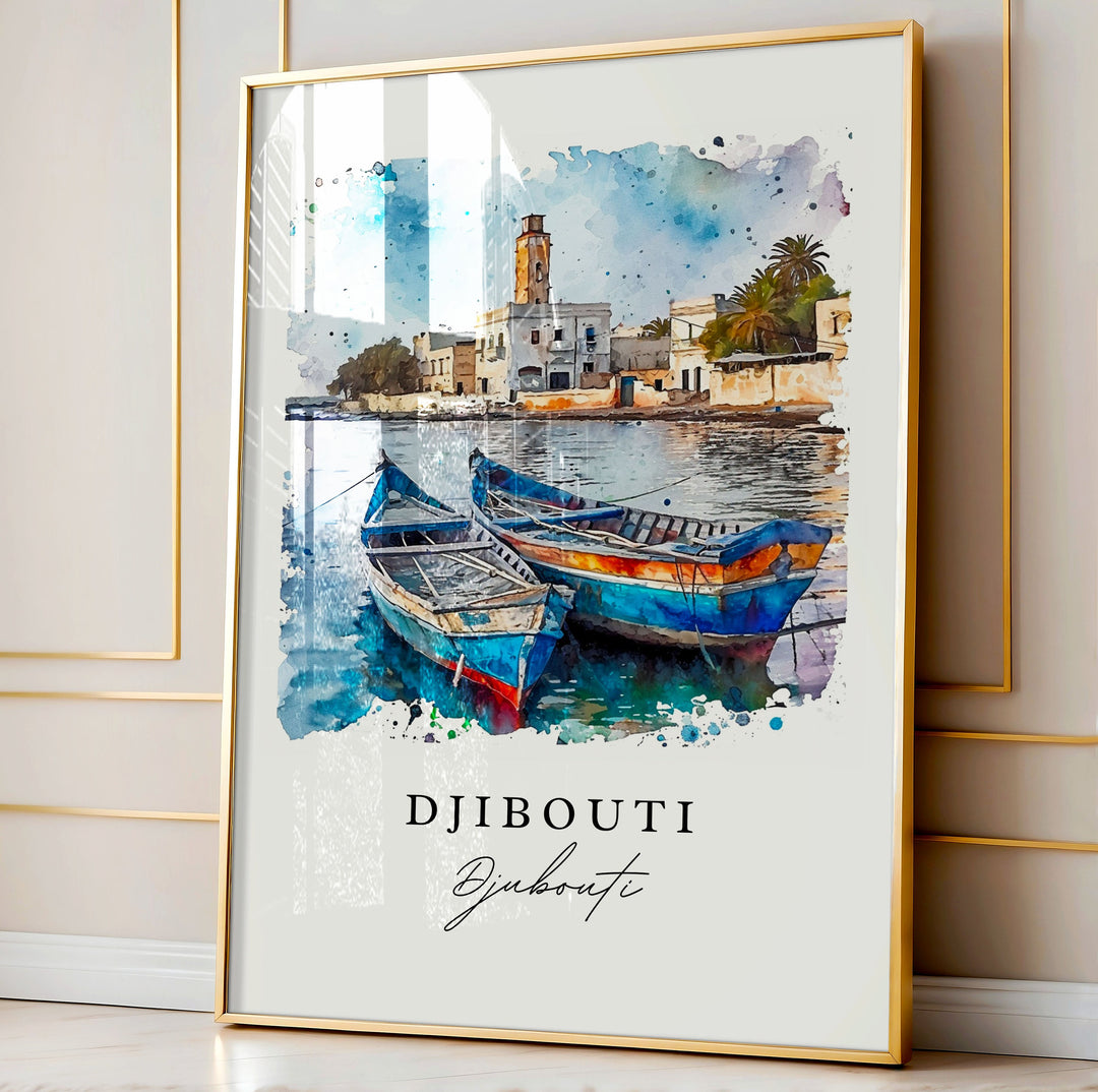 Djibouti watercolor travel art - Djibouti, Djibouti print, Wedding gift, Birthday present, Custom Text, Perfect Gift