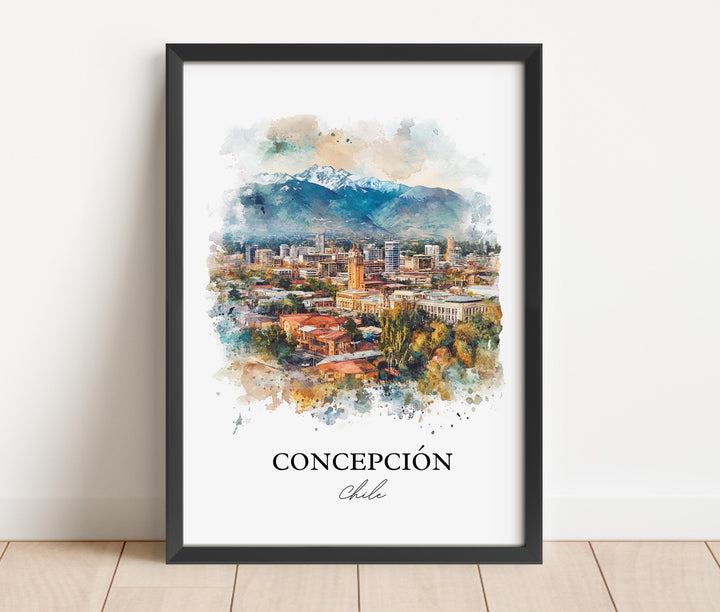 Concepción Chile Wall Art, Chile Travel Print, Chile Watercolor Art, Concepción Gift, Travel Print, Travel Poster, Housewarming Gift