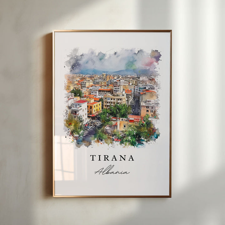 Tirana watercolor travel art - Albania, Tirana print, Wedding gift, Birthday present, Custom Text, Perfect Gift