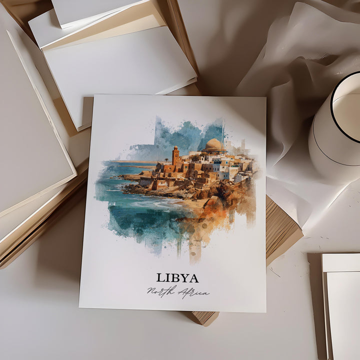Libya Wall Art, Libya Print, Libya Watercolor Art, Northern Africa Gift, Travel Print, Travel Poster, Housewarming Gift
