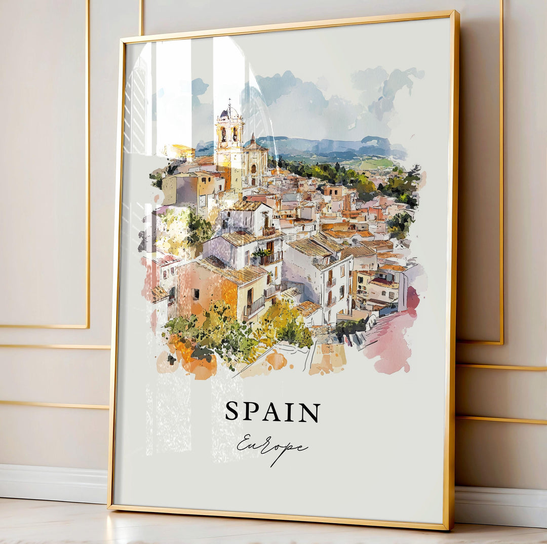 Spain Scenery Wall Art, Spain Country Print, Spain Watercolor Art, Spain Country Gift,