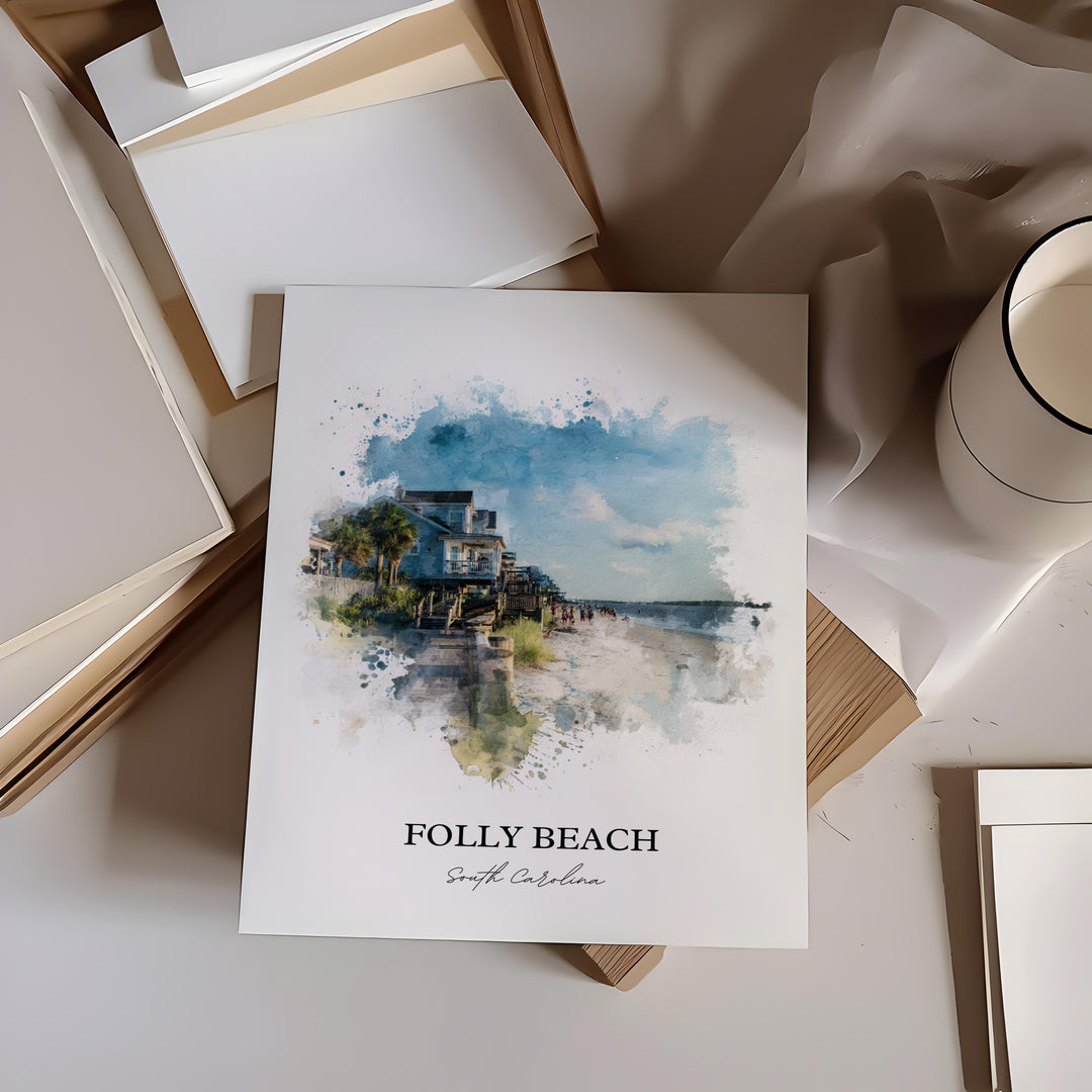 Folly Beach, SC – Watercolor Art Print