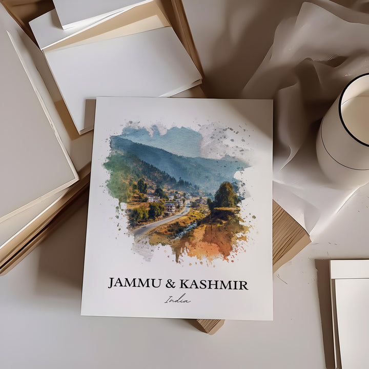 Jammu and Kashmir Wall Art, India Print, India Watercolor Art, Jammu & Kashmir Gift, India Travel Print, Travel Poster, Housewarming Gift