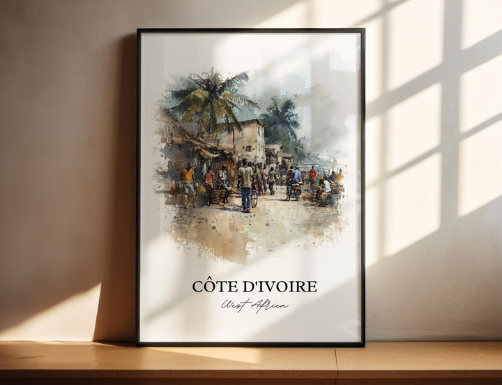 Côte d'Ivoire Wall Art, Côte d'Ivoire Print, Ivory Coast Watercolor Art, Côte d'Ivoire Gift, Travel Print, Travel Poster, Housewarming Gift