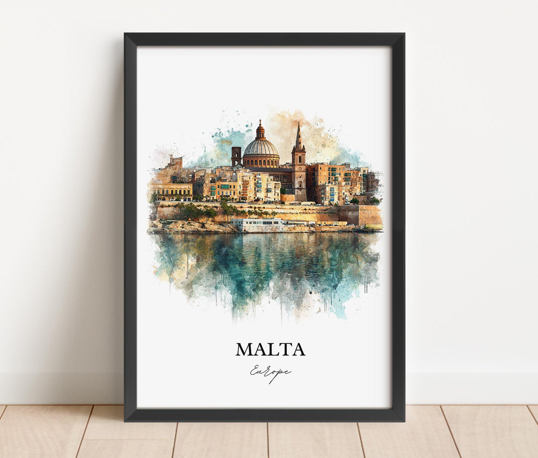 Malta Wall Art, Malta Europe Print, Malta Watercolor Art, Malta Gift, Travel Print, Travel Poster, Housewarming Gift