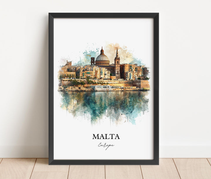 Malta Wall Art, Malta Europe Print, Malta Watercolor Art, Malta Gift, Travel Print, Travel Poster, Housewarming Gift