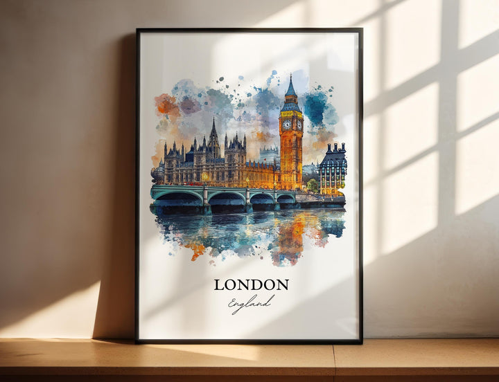 London Wall Art, Big Ben Print, England Watercolor Art, London UK Gift, Travel Print, Travel Poster, Housewarming Gift