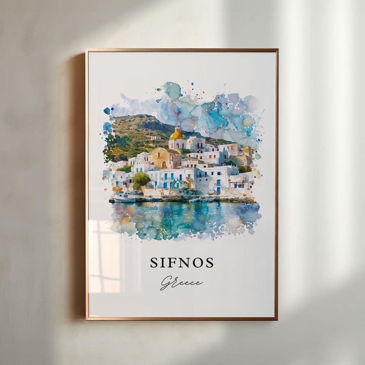 Sifnos Greece Wall Art, Sifnos Print, Sifnos Greece Watercolor Art, Cyclades Islands Gift,