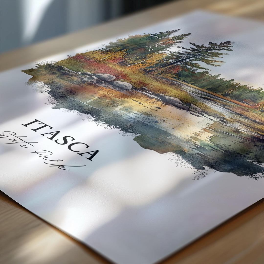 Itasca State Park Art, Park Rapids Print, Minnesota Watercolor Art, Itasca State Park Gift, Travel Print, Travel Poster, Housewarming Gift