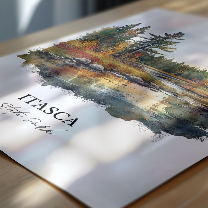 Itasca State Park Art, Park Rapids Print, Minnesota Watercolor Art, Itasca State Park Gift, Travel Print, Travel Poster, Housewarming Gift