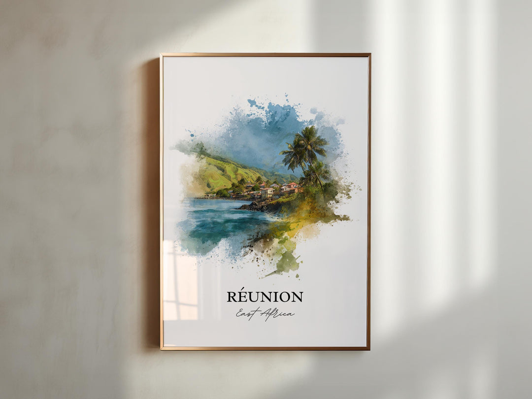 Réunion Wall Art, Réunion Print, East Africa Watercolor Art, Réunion Africa Gift, Travel Print, Travel Poster, Housewarming Gift