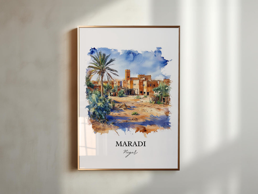 Maradi Niger Wall Art, Niger Print, Niger Watercolor Art, Maradi Niger Gift, Travel Print, Travel Poster, Housewarming Gift