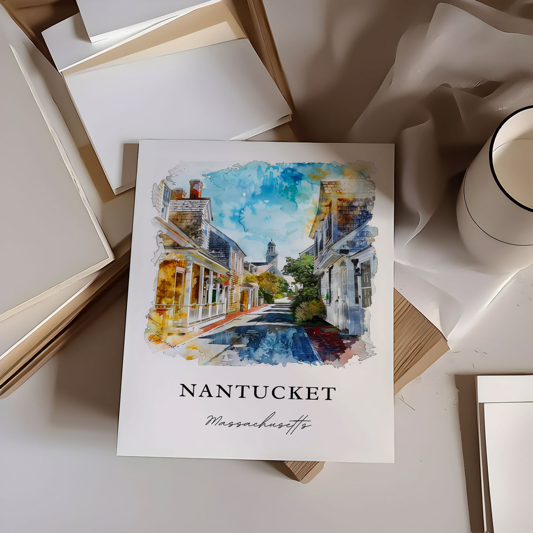 Nantucket MA Wall Art, Nantucket MA Print, Cape Cod Watercolor Art, Nantucket Gift,