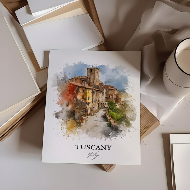 Tuscany Italy Wall Art, Tuscany Print, Tuscany Watercolor Art, Tuscany Italy Gift, Italy Travel Print, Travel Poster, Housewarming Gift