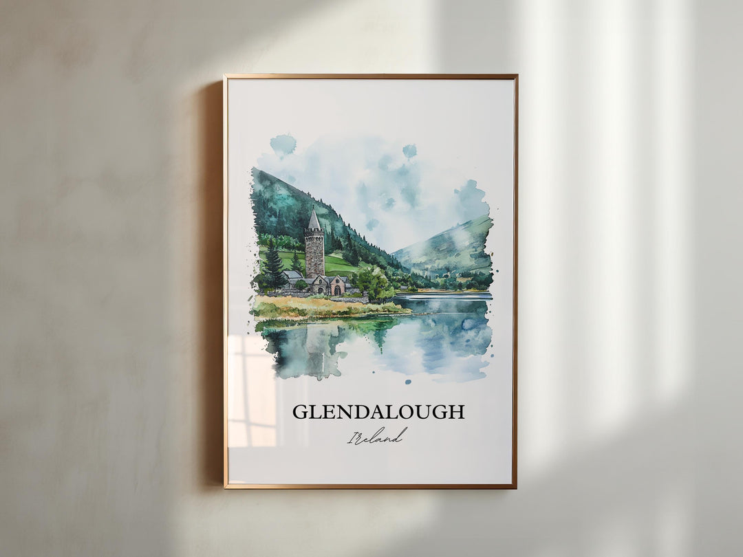 Glendalough Wall Art, County Wicklow Print, Ireland Watercolor Art, Glendalough Ireland Gift, Travel Print, Travel Poster, Housewarming Gift