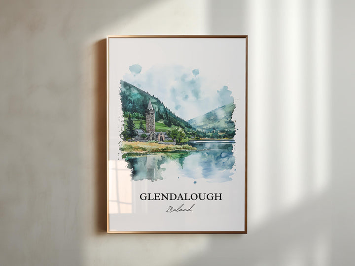 Glendalough Wall Art, County Wicklow Print, Ireland Watercolor Art, Glendalough Ireland Gift, Travel Print, Travel Poster, Housewarming Gift