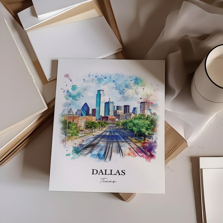 Dallas TX Wall Art, Dallas Print, Dallas Watercolor Art, Dallas Texas Gift, Travel Print, Travel Poster, Housewarming Gift