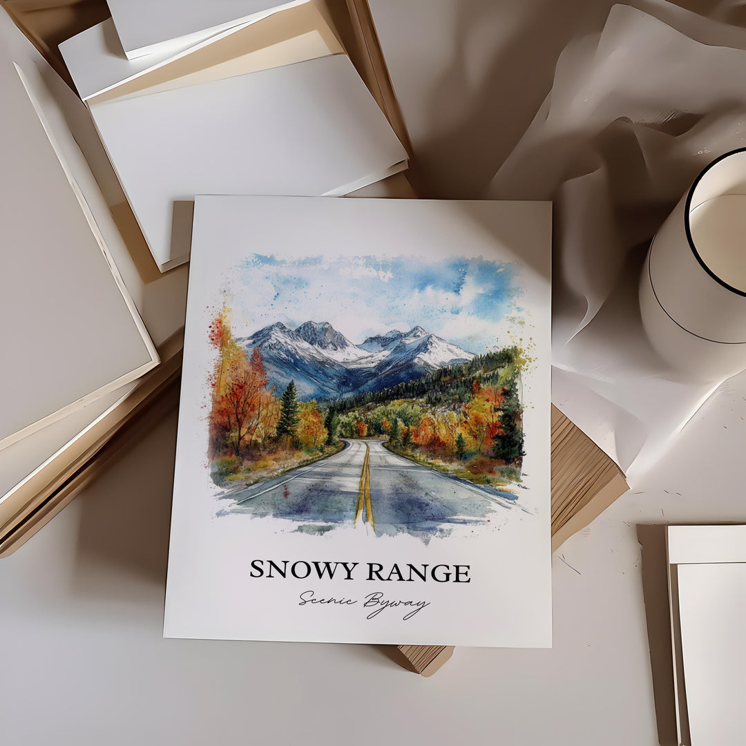 Snowy Range Scenic Byway Wall Art, Laramie Print, Wyoming Watercolor Art, Snowy Range Gift, Travel Print, Travel Poster, Housewarming Gift