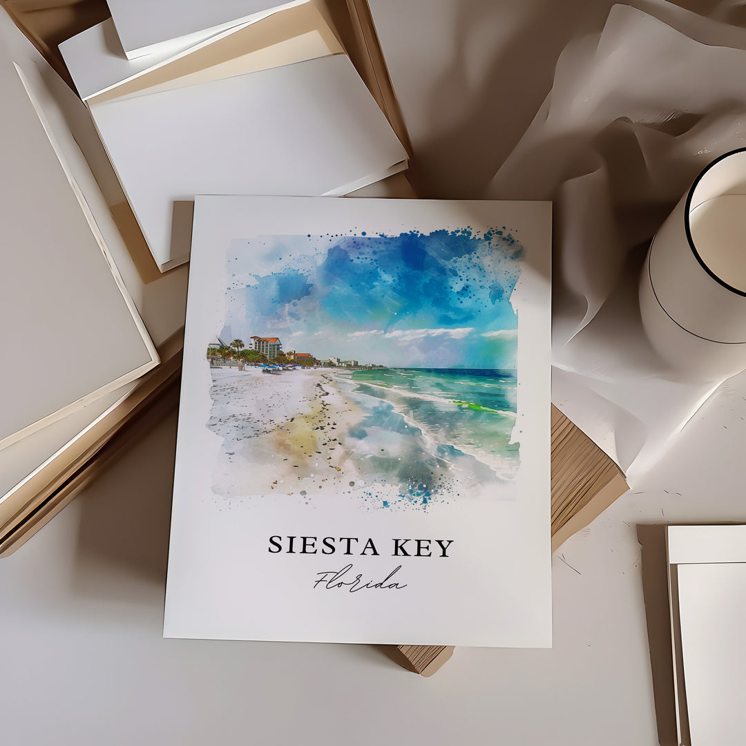 Siesta Key Wall Art, Siesta Key Print, Sarasota FL Watercolor, Siesta Key Gift,