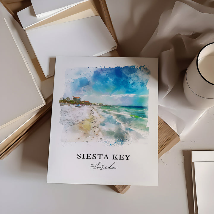 Siesta Key Wall Art, Siesta Key Print, Sarasota FL Watercolor, Siesta Key Gift,