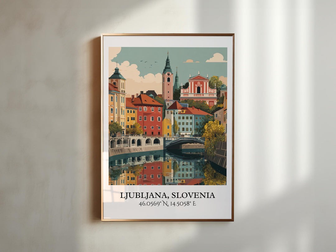 Ljubljana Art, Ljubljana Retro Travel Art, Slovenia Home Decor, Slovenia Gift, Slovenia Travel Art, Travel Prints, Housewarming Gift