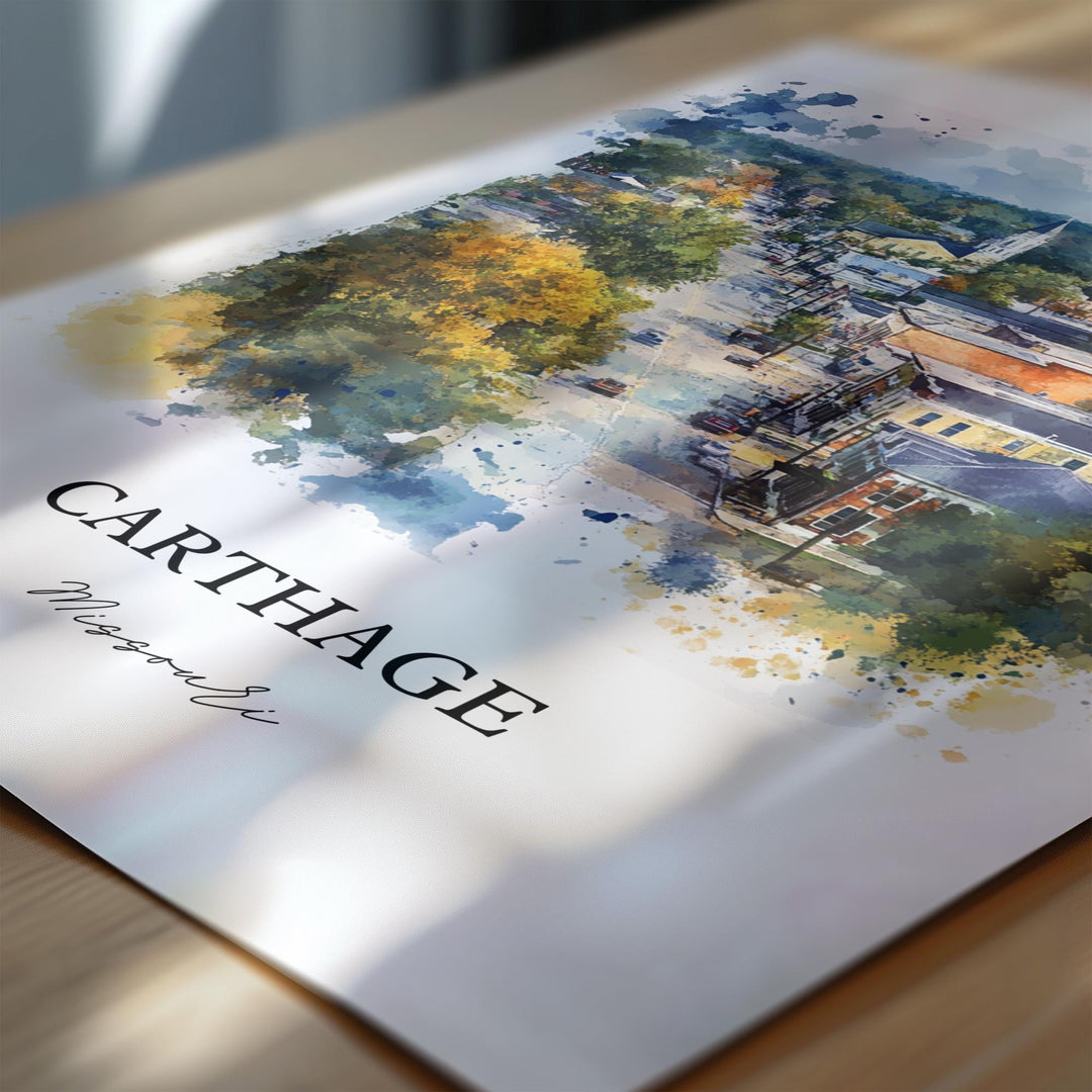 Carthage MO Wall Art, Jasper County Print, Missouri Watercolor Art, Carthage Missouri Gift, Travel Print, Travel Poster, Housewarming Gift
