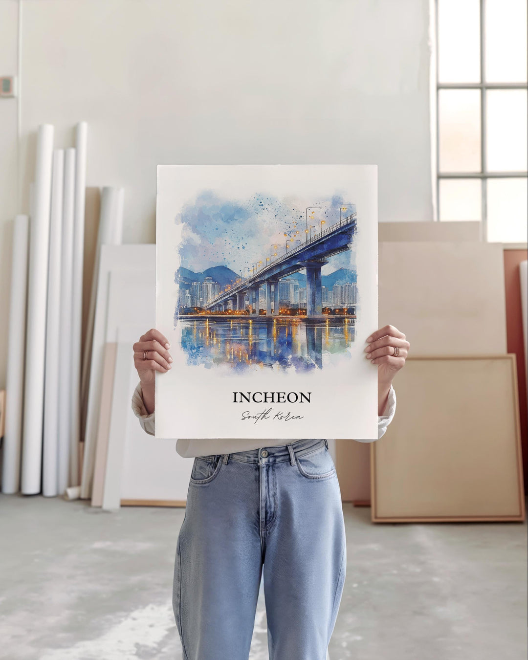 Incheon Wall Art, Seoul Print, South Korea Watercolor Art, Incheon Gift, Travel Print, Travel Poster, Housewarming Gift