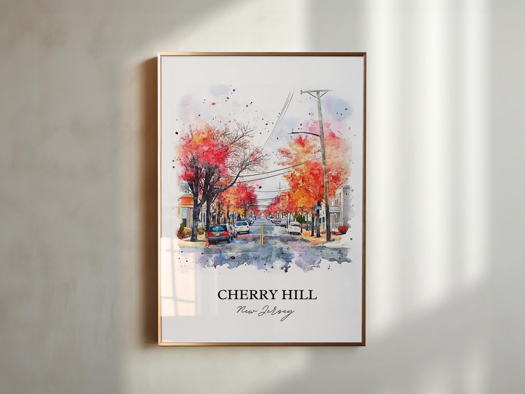 Cherry Hill NJ Wall Art, South Jersey Print, Cherry Hill Watercolor Art, Cherry Hill Gift, Travel Print, Travel Poster, Housewarming Gift