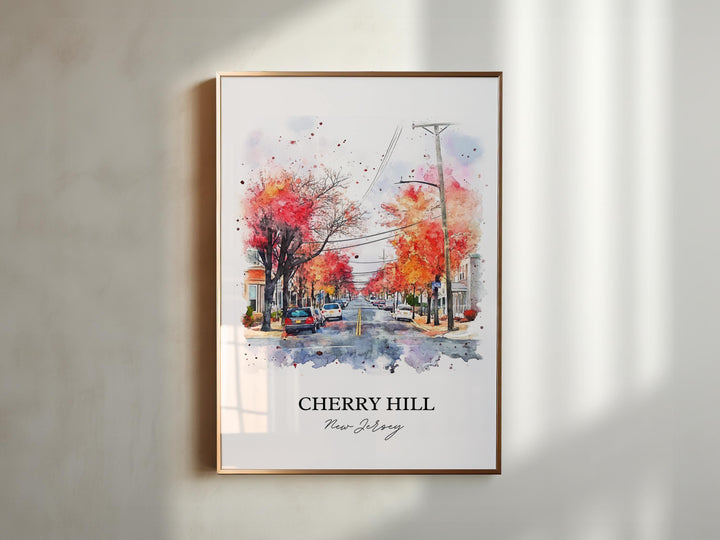 Cherry Hill NJ Wall Art, South Jersey Print, Cherry Hill Watercolor Art, Cherry Hill Gift, Travel Print, Travel Poster, Housewarming Gift